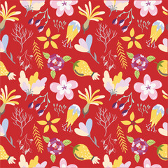 Fototapeta premium Seamless floral pattern on pastel background. Cute flower design for card, wallpaper, fabric, textile, fashion, flyer, banner, cover, and more. 