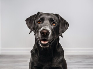Fototapeta premium Black Labrador Retriever portrait indoors