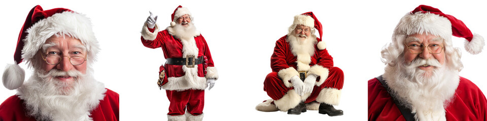 Collection of santas isolated on transparent or white background