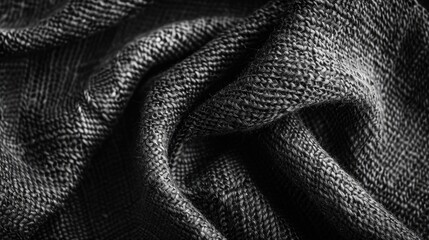 Highly detailed close up monochromatic fabric texture with pattern background and copy space