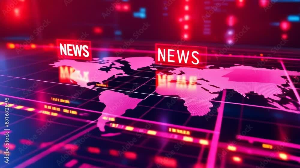 Poster global digital news overlay on binary code matrix with world map and financial graphs concept