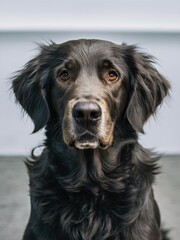 Close-up portrait of a black dog with long fur