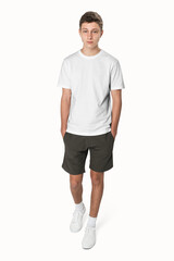 Fototapeta premium Png transparent t-shirt mockup for boys youth apparel rear view