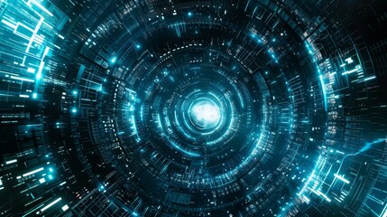 Fototapeta premium Vortex hyperspace tunnel wormhole, warp science fiction background animation