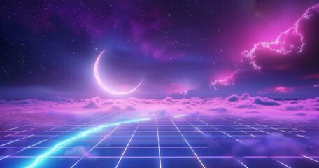 Background Futuristic landscape of the 1980's. Digital cyber surface. For retro design projects.