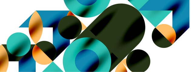 Metal color circles with shadows and other geometric elements composition for wallpaper, banner, background or landing