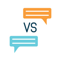 Speech bubbles with VS. Speech bubbles, versus, competition, debate, discussion, comparison, dialogue, conversation, chat, talk, argument, conflict, communication, versus concept