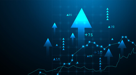 Money profit chat growth up blue light in dark background