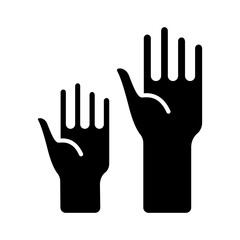 Two hands raised. Hands, raise, support, help, volunteer, assist, charity, aid, cooperation, teamwork, gesture, participation, giving, community, hand icon