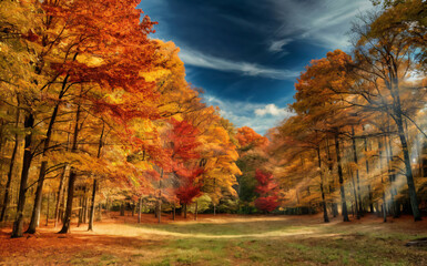 Fototapeta premium Autumn forest background, wallpaper