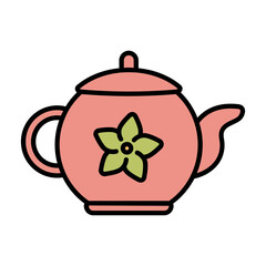 Teapot line icon. Beverage, tea, drink, kitchenware, pot, floral, serving, hot drink, relaxation, herbal, brewed, traditional, hospitality, warmth, handle, lid, spout, ceramic, comfort, refreshment