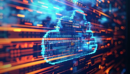 Obraz premium An illustration of a cloud computing service for the future, showing data storage, computing power without direct operation, as well as generative AI.