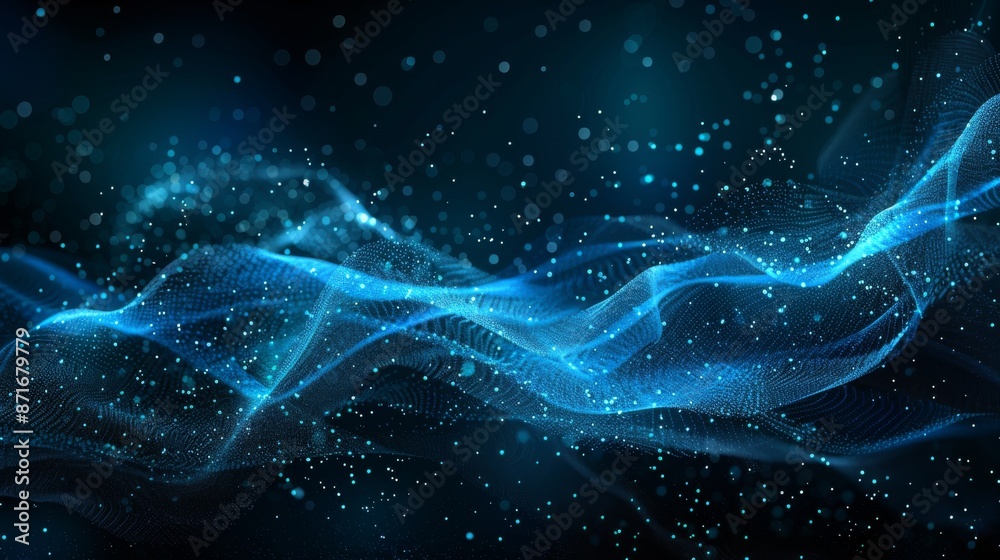 Poster an image of a futuristic point wave. data fields from blockchain. a stream of network lines connecti