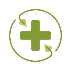 Medical cross with leaves line icon. Health, wellness, nature, holistic, herbal, medicine, eco-friendly, natural, cross, healthcare, medical, organic, green, treatment, alternative, healing