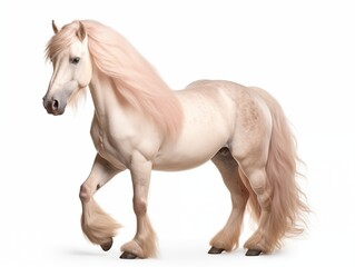 Obraz premium Beige elegant horse isolated on white background. Farm cute animal full body. Photo generated by Ai technology
