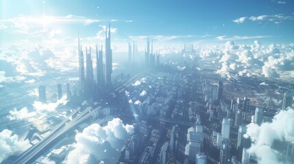 Conceptual rendering of cityscape skyline flyover highway bridge in 3D.