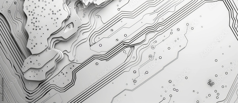 Poster an abstract rendering of a technological surface on a modern background