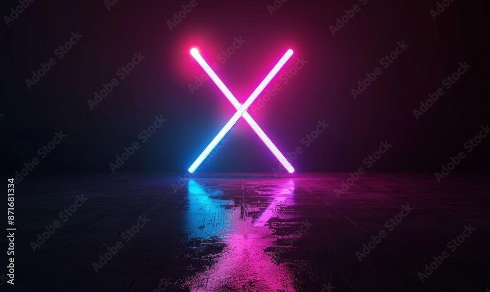 Poster Featured is a retrowave and synthwave illustration with a 3D abstract background rendering, two neons lighting up the ground in pink and blue.