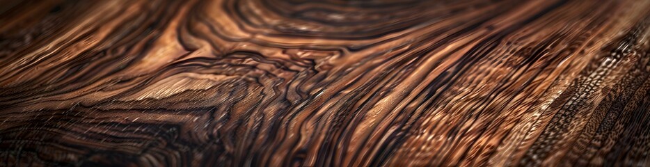 A close up of walnut wood with visible grain patterns, showcasing the natural beauty and texture of the material