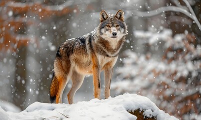 Naklejka premium Majestic Wolf in Snowy Forest , Generative AI