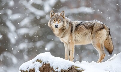 Obraz premium Majestic Wolf in Snowy Forest , Generative AI