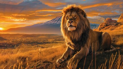 Majestic Lion at Sunset