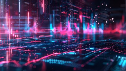 Fototapeta premium A futuristic digital graph with orange and green lines, representing the stock market's movement over time.