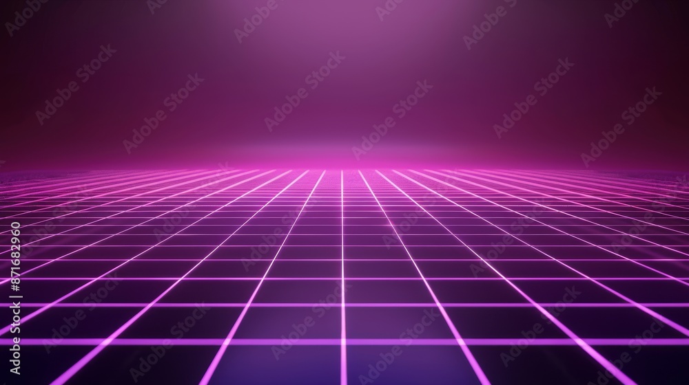 Poster retro futuristic synthwave wireframe background 3d rendering of 1980s