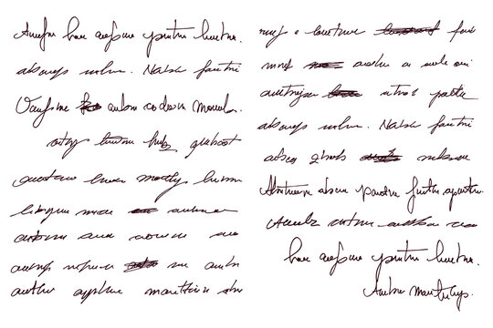 Unreadable hand written text. Illegible antique English cursive fake document. Linear abstract text