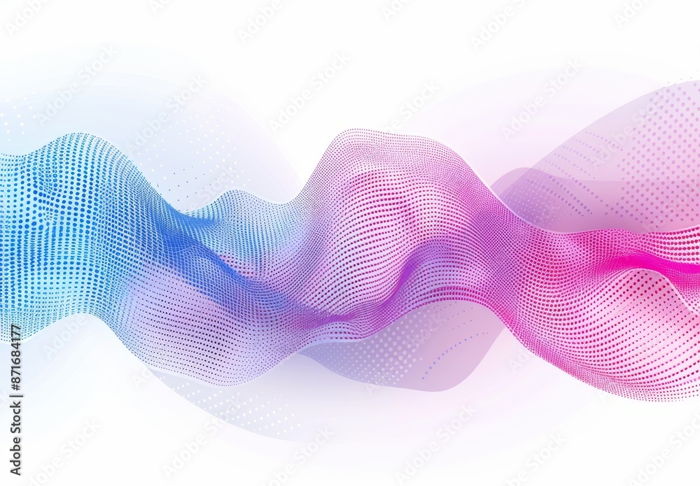 Poster an abstract 3d rendering of waves with particles on white. a futuristic background filled with low p