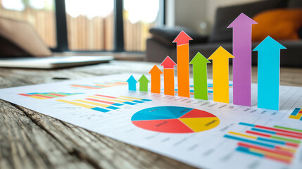 Graphic charts with colorful arrows and documents