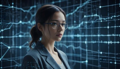 Big data analytics with AI technology. Data analyst analyzing and visualizing complex information network with artificial intelligence. Machine learning algorithm for business analytics and finance.
