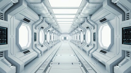 Fototapeta premium Sci-fi futuristic room background with white gray colors