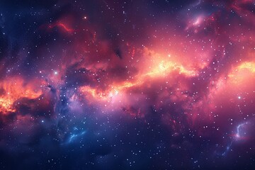 Colorful galaxy with a purple and orange cloud in the middle. The stars are scattered throughout the sky, creating a sense of depth and vastness