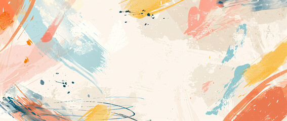Fototapeta premium abstract background with colorful brush strokes and shapes, using a white, cream and beige color palette with light, pastel and soft colors in warm tones, with paint splashes and streaks in the style