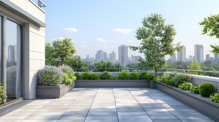 Naklejka premium Flat roof system with customizable waterproofing layers for urban buildings.