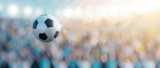 Fototapeta premium Soccer ball, cheering crowd, stadium atmosphere at a thrilling sports event
