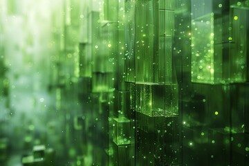 Green background with a lot of green cubes. The cubes are all different sizes and are scattered throughout the background. Scene is one of chaos and disorganization