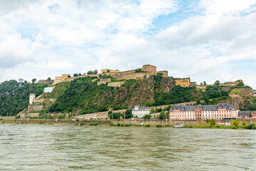 Obraz premium view to Feste Ehrenbreitstein in Koblenz at river Rhine