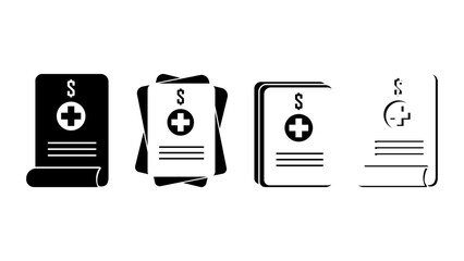 Medical bill, invoice, black isolated silhouette