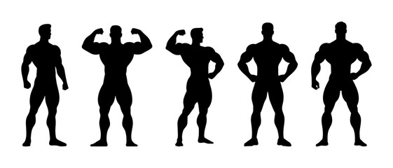 Male bodybuilder silhouette front view black filled vector Illustration icon. Muscleman vector. Muscle builder silhouette. 