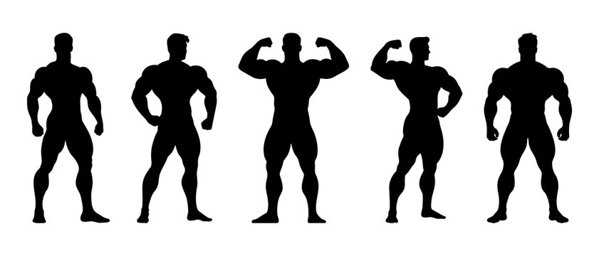 Male bodybuilder silhouette front view black filled vector Illustration icon. Muscleman vector. Muscle builder silhouette. 