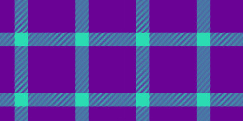 Repeat fabric vector seamless, hippie texture tartan plaid. Household textile check background pattern in purple and teal colors.