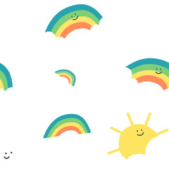 Rainbows png cute seamless pattern background colorful weather with happy face for kids