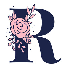 Png letter R floral font typography
