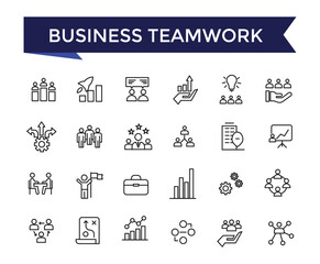 Business Teamwork, Team Building icon set with editable stroke collection for web and ui. Line icons pack. Vector illustration.