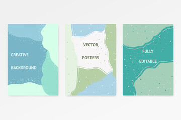 Wavy backgrounds set. Abstract fluid, design with texture in blue, marine colors. Vector illustration.