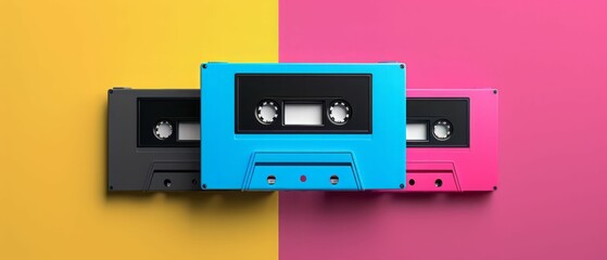 Fototapeta premium Retro Audio Cassette Tapes on Colorful Background.
