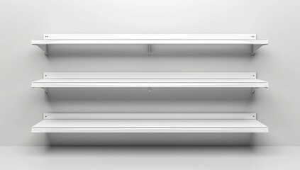 Three Empty White Shelves Against a Plain Wall