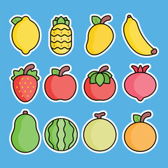 Tropical Fruits Sticker Vector Illustration